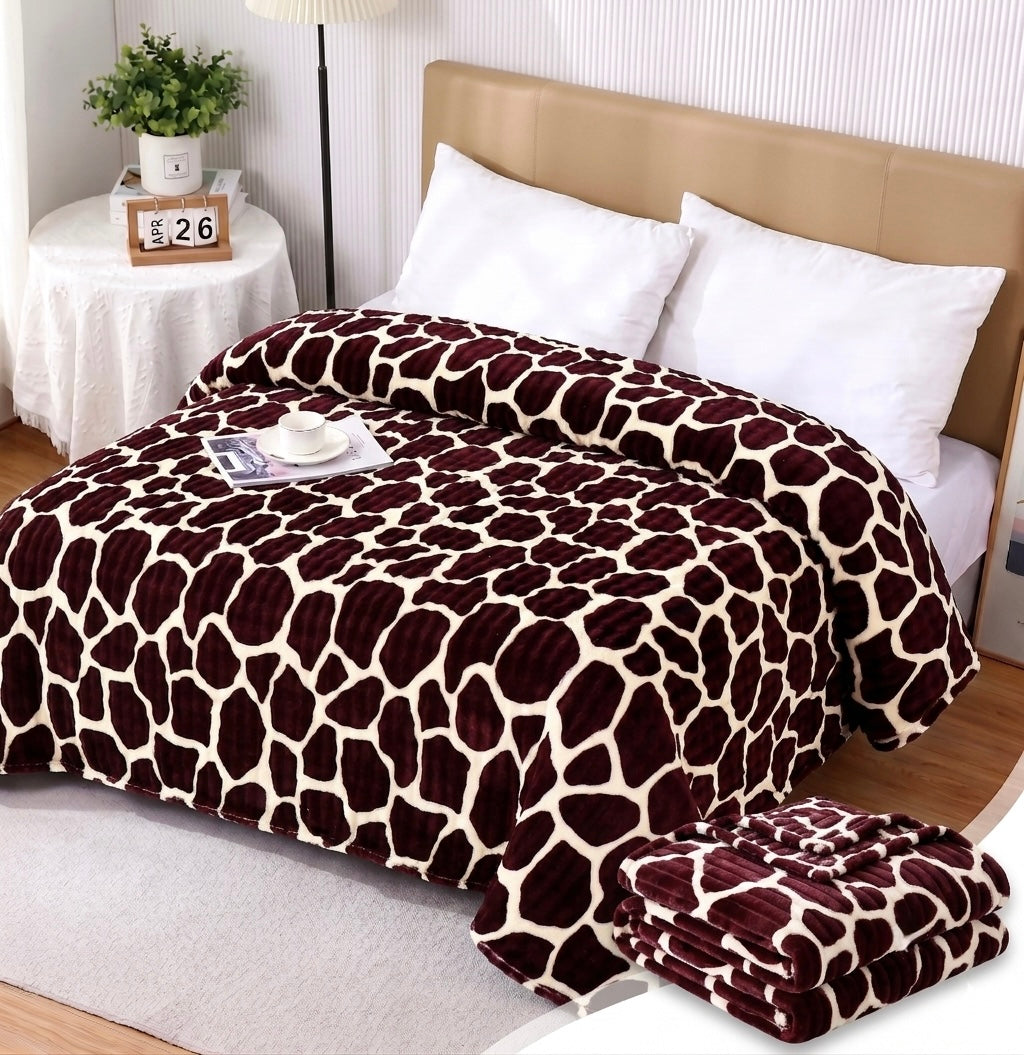 ZIMSHA Luxe Mahogany Safari Print Plush Blanket – Ultra-Soft Cozy Fleece, Large (200x240 cm)