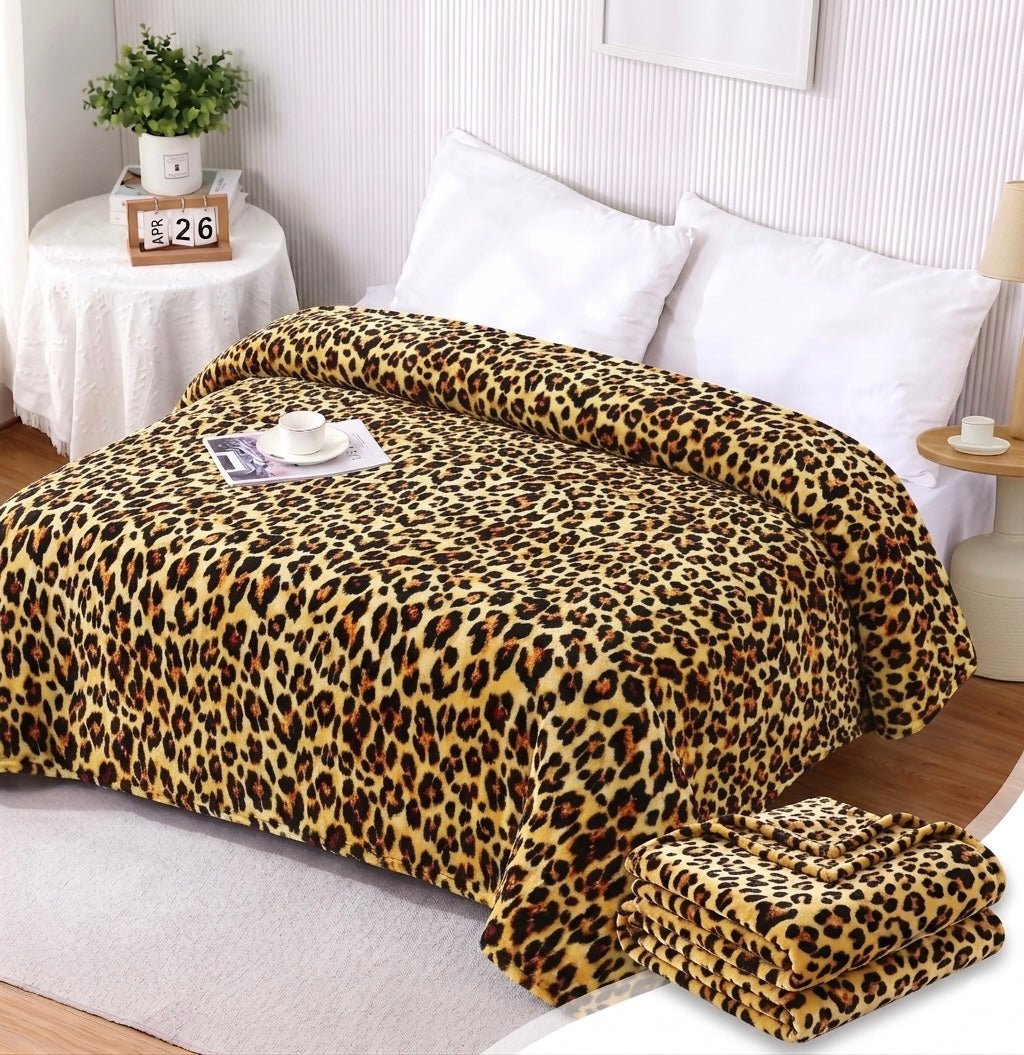 ZIMSHA Classic Leopard Print Plush Blanket – Ultra-Soft Cozy Fleece, Large (200x240 cm)
