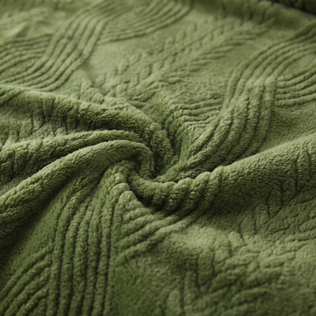 ZIMSHA Premium Embossed Wave Plush Blanket – Olive Green (200x240)