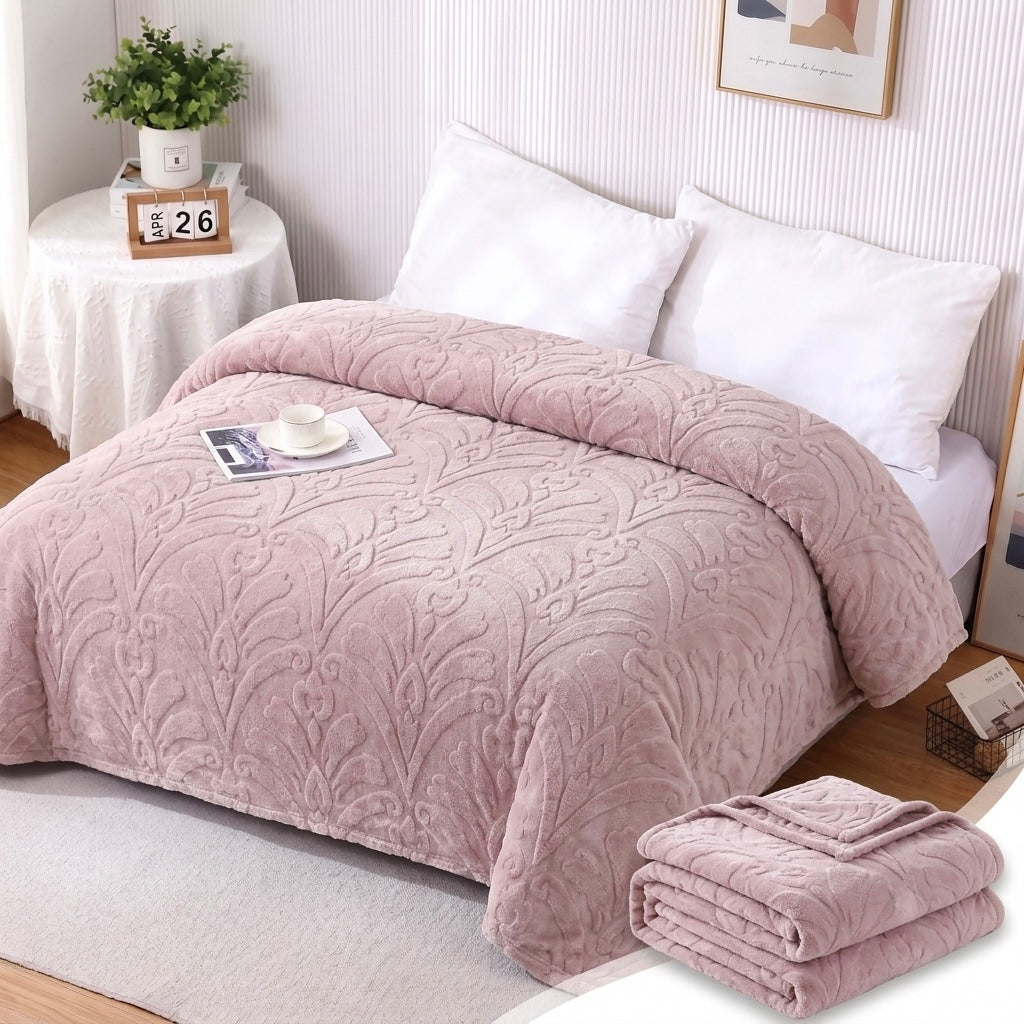 ZIMSHA Premium Embossed Plush Blanket – Dusty Rose (200x240 cm)