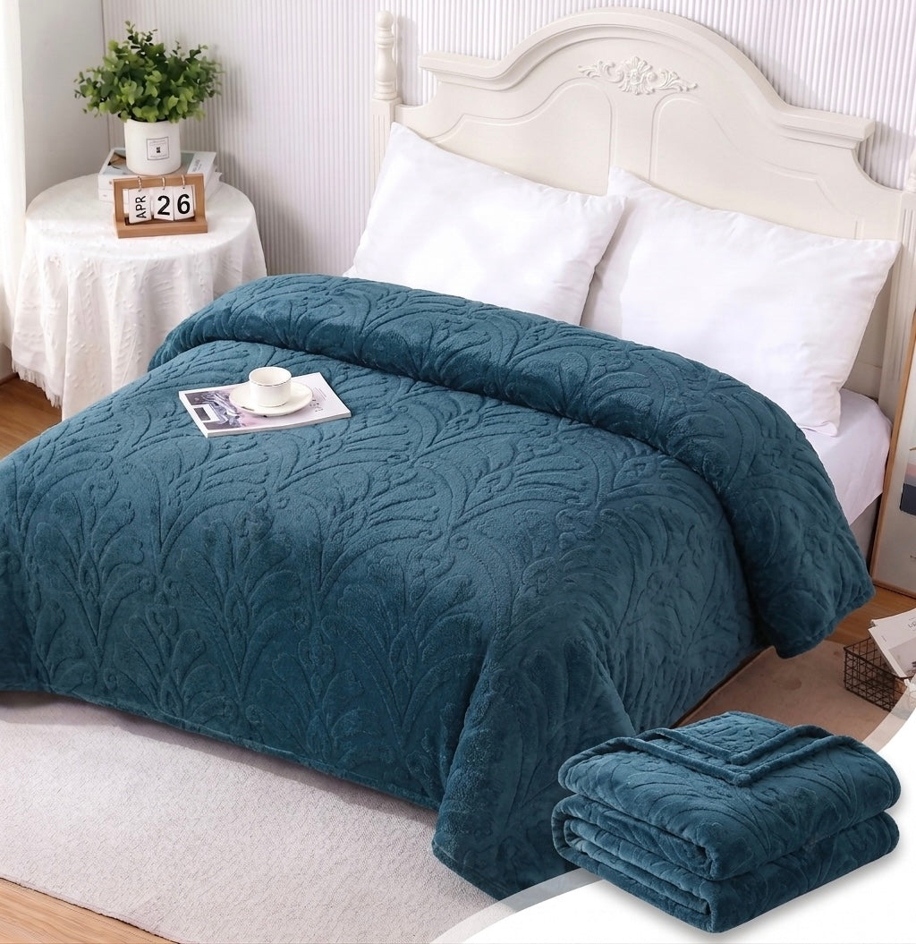 ZIMSHA Premium Embossed Plush Blanket – Deep Ocean Teal (200x240 cm)