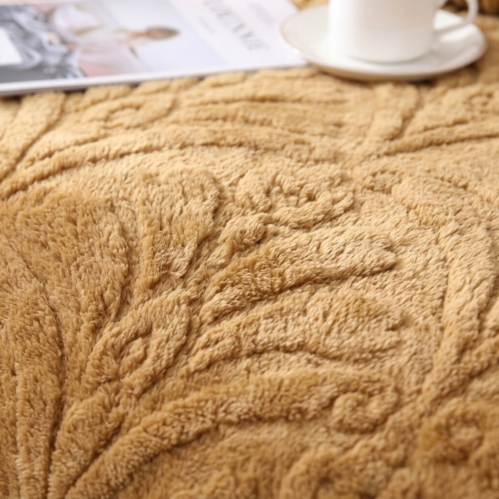 ZIMSHA Premium Embossed Plush Blanket – Golden Camel (200x240 cm)