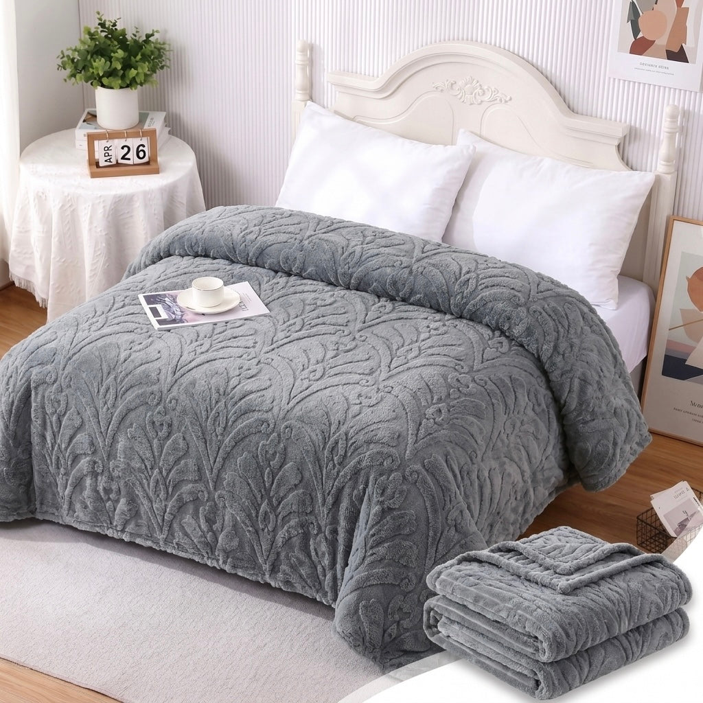 ZIMSHA Premium Embossed Plush Blanket – Soft Slate Grey (200x240 cm)