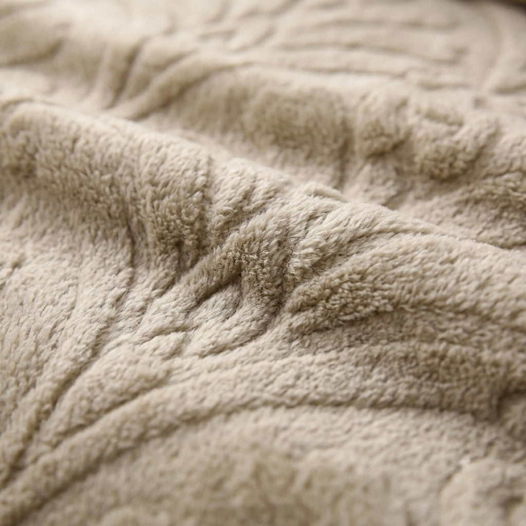 ZIMSHA Premium Embossed Plush Blanket – Warm Sand Beige (200x240 cm)
