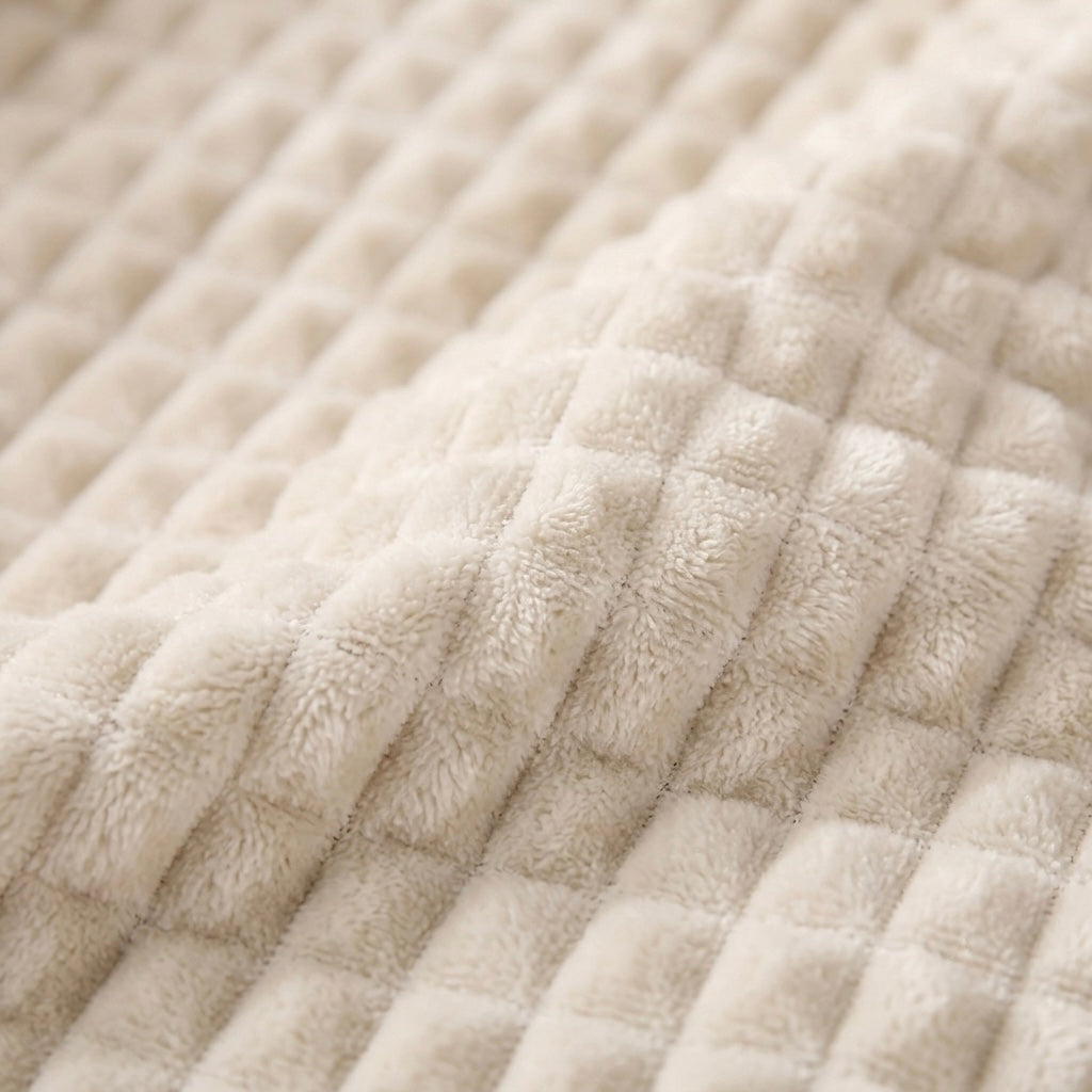 ZIMSHA Premium 3D Waffle Plush Fleece Blanket – Creamy Ivory (200x240 cm)