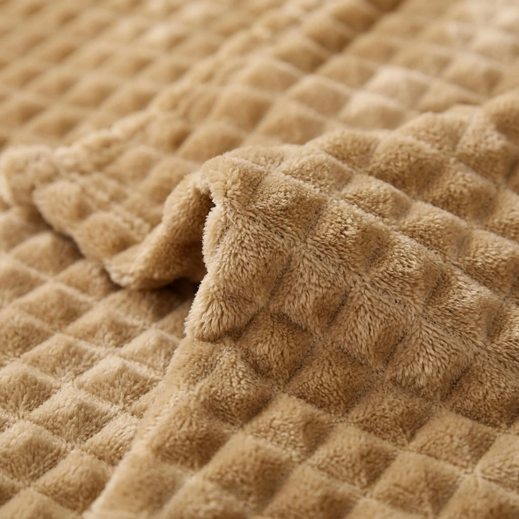 ZIMSHA Premium 3D Waffle Plush Fleece Blanket – Warm Sand (200x240 cm)