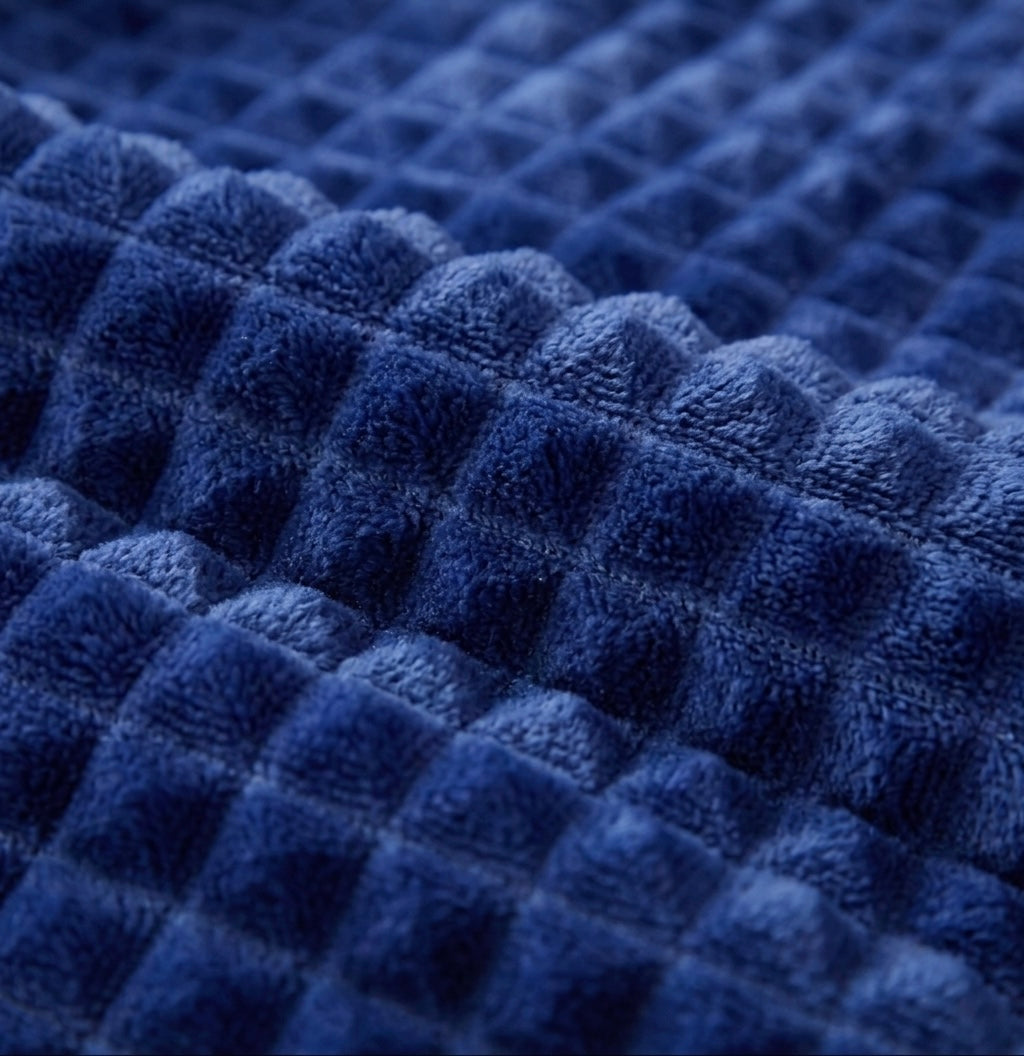 ZIMSHA Premium 3D Waffle Plush Fleece Blanket – Deep Navy Blue (200x240 cm)