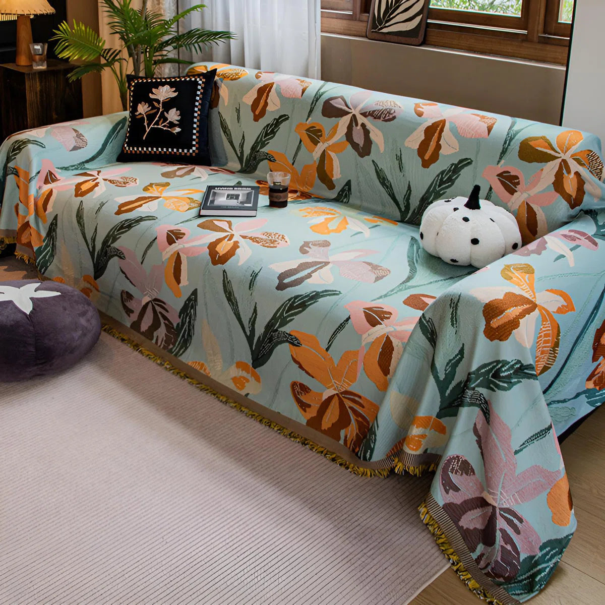 Turquoize Floral Sofa Cover