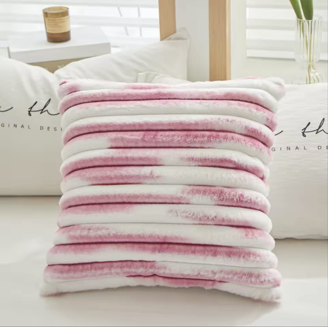 Cozy Striped Fluffy Throw Pillow Cover – Pink/White