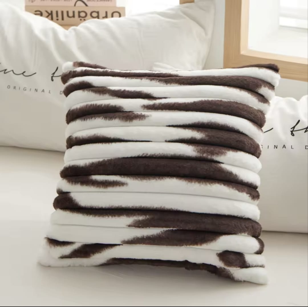 Cozy Striped Fluffy Throw Pillow Cover – Brown/White